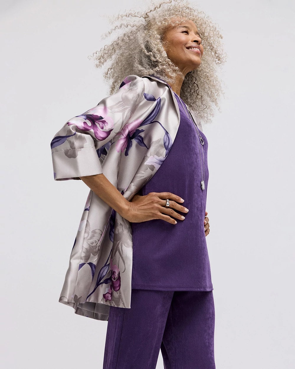 Chico's Discount Rich Amethyst Travelers™ Collection Iris Collared Long Jacket