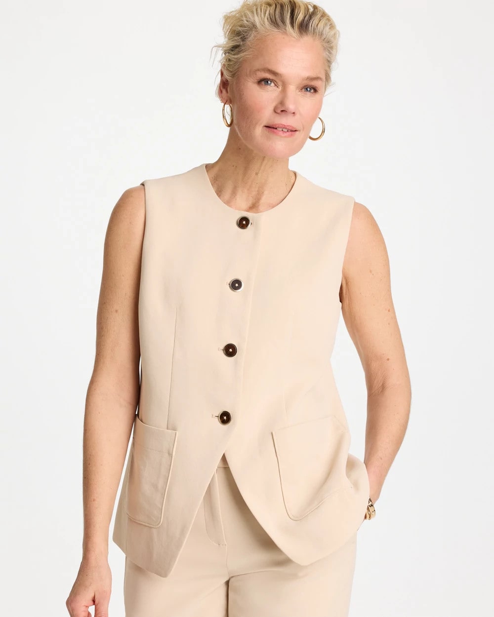 Chico's Sale Pale Sand Split Hem Crepe Vest