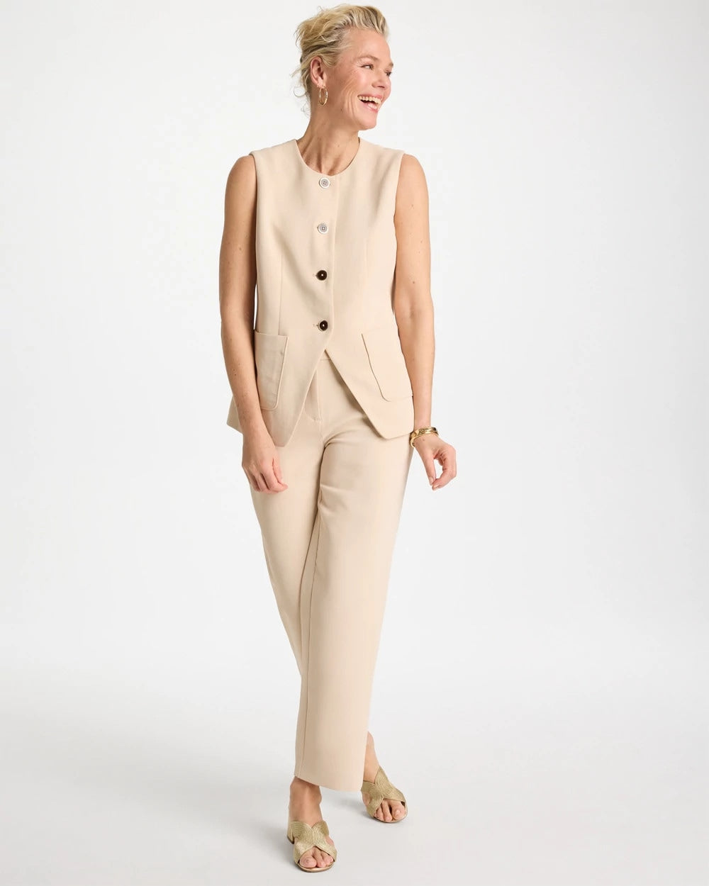 Chico's Sale Pale Sand Split Hem Crepe Vest
