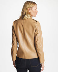 Chico's Outlet Creme Coffee Faux Leather Moto Jacket