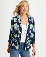 Chico's Online Passport Blue Printed Slub Knit Blazer