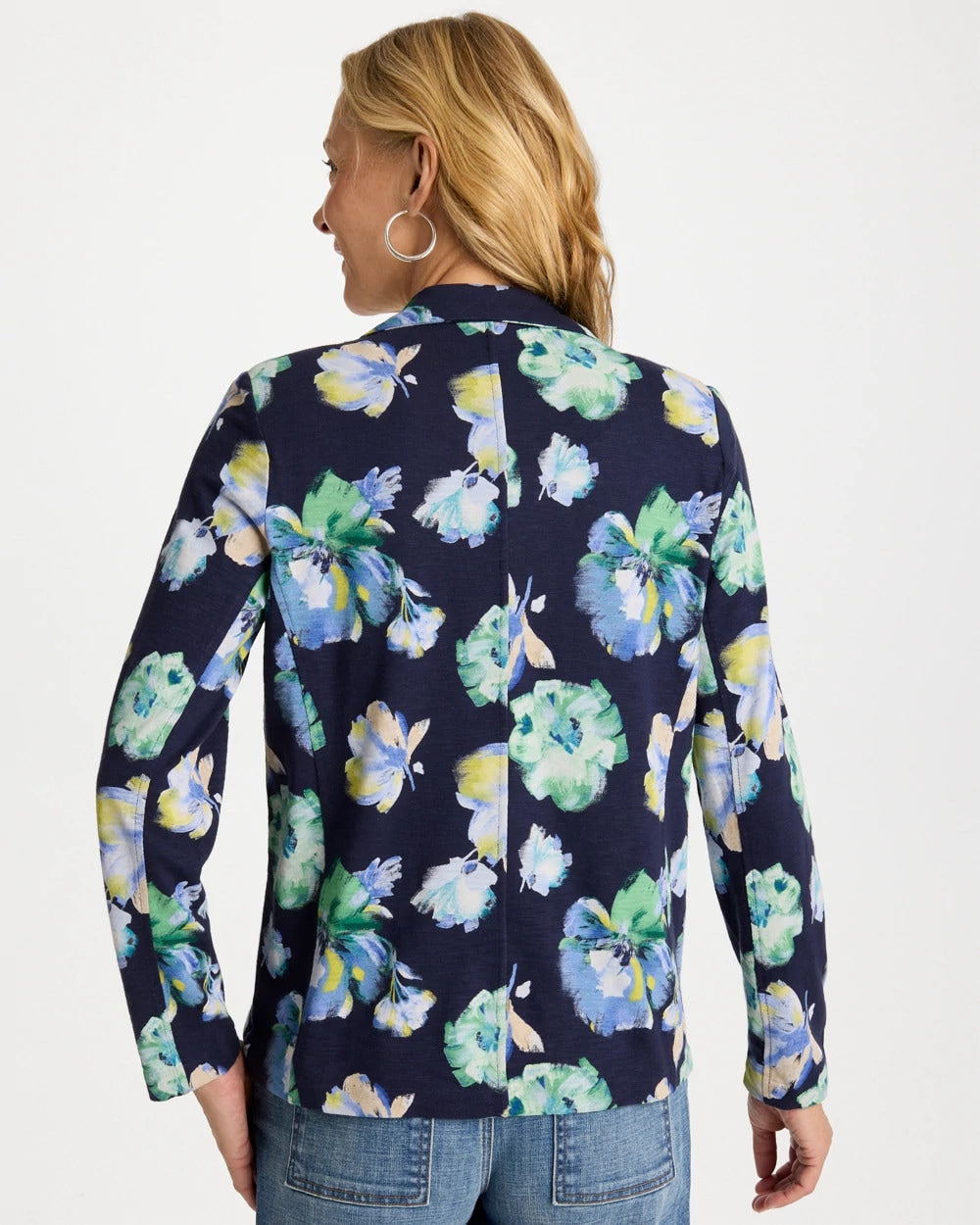 Chico's Online Passport Blue Printed Slub Knit Blazer