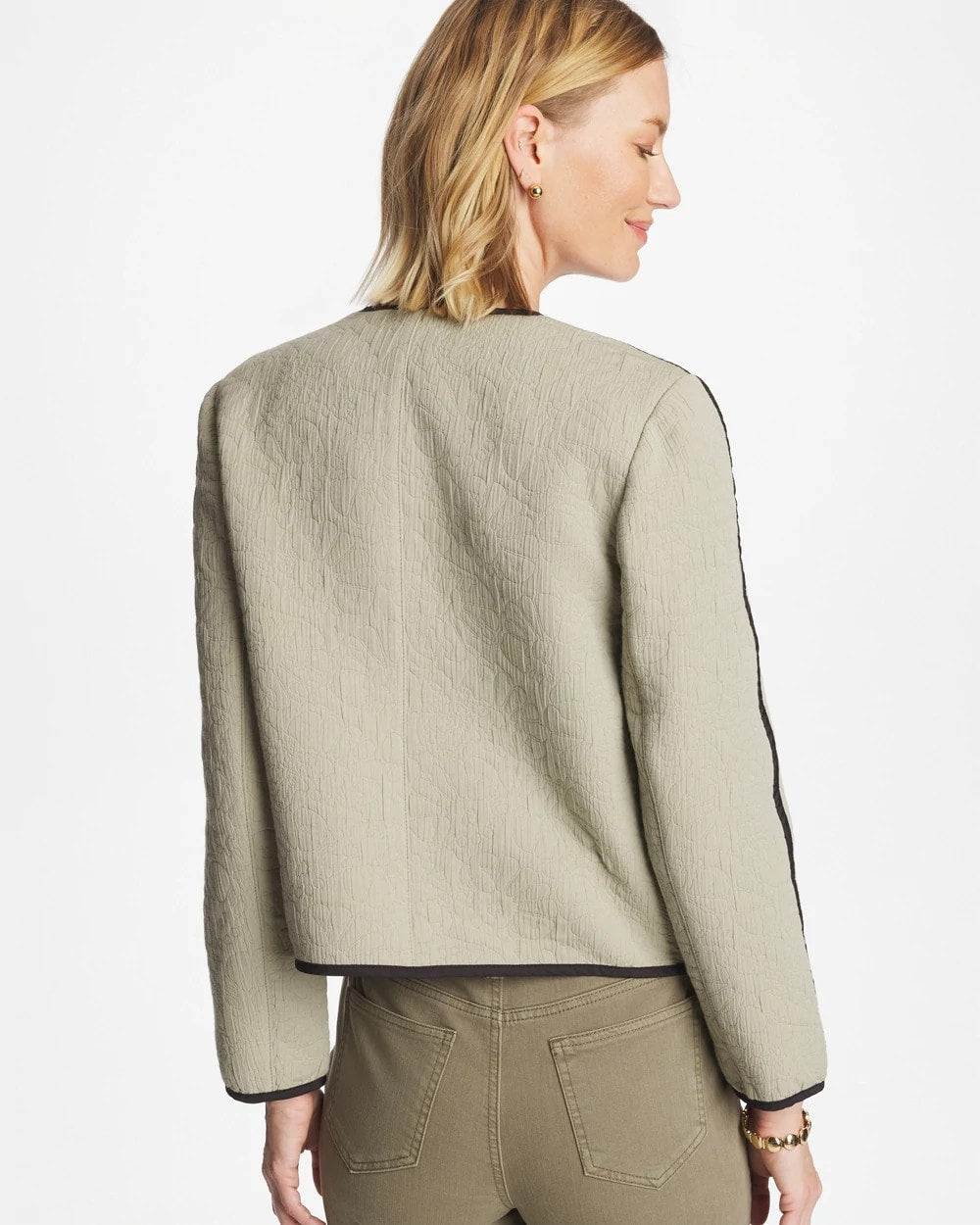 Chico's For Sale Seagrass Green Collarless Quilted Box Jacket
