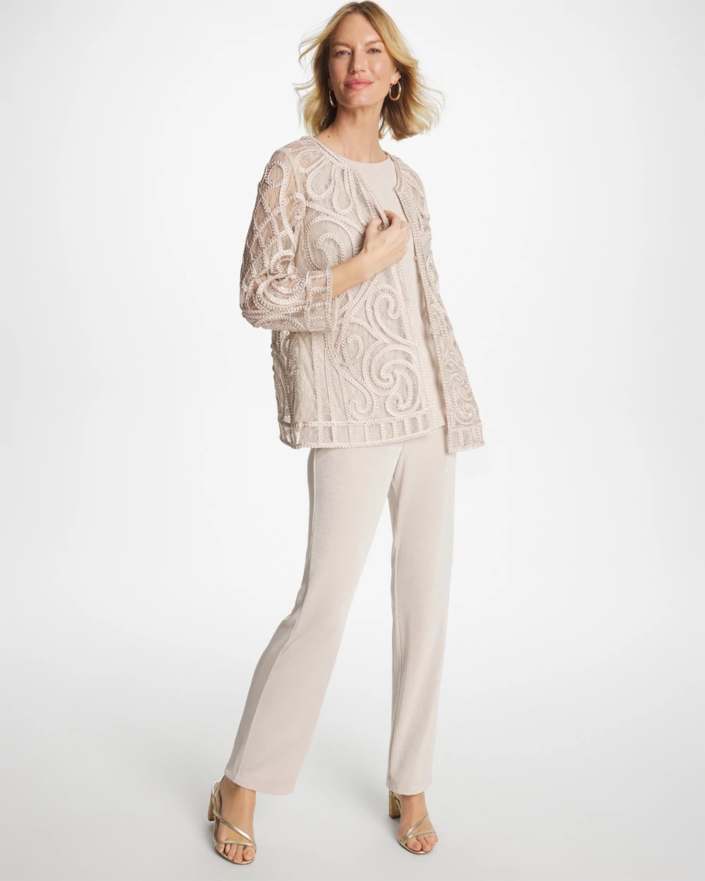 Chico's Outlet Smokey Taupe Travelers™ Short Embroidered Lace Jacket