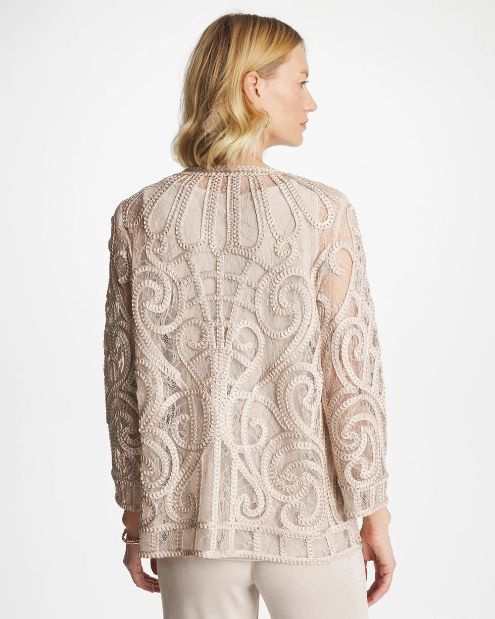 Chico's Outlet Smokey Taupe Travelers™ Short Embroidered Lace Jacket