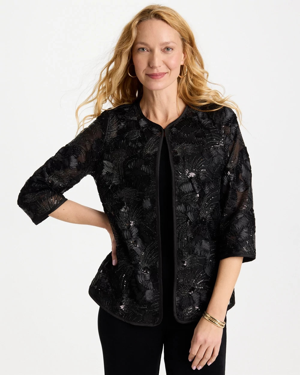 Chico's For Sale Black Travelers™ Collection Sequin Mesh Soutache Jacket