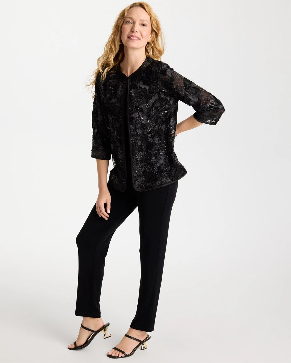 Chico's For Sale Black Travelers™ Collection Sequin Mesh Soutache Jacket