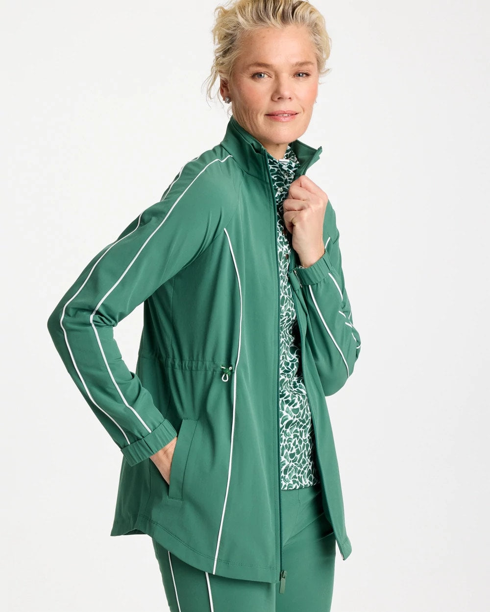 Chico's Outlet Water Lily Green Zenergy® UPF Piping Anorak Jacket