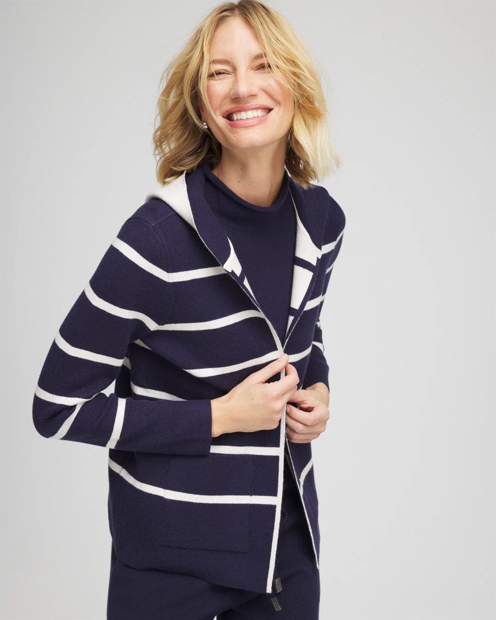 Chico's Discount Passport Blue Zenergy® Luxe Reversible Stripe Cardigan