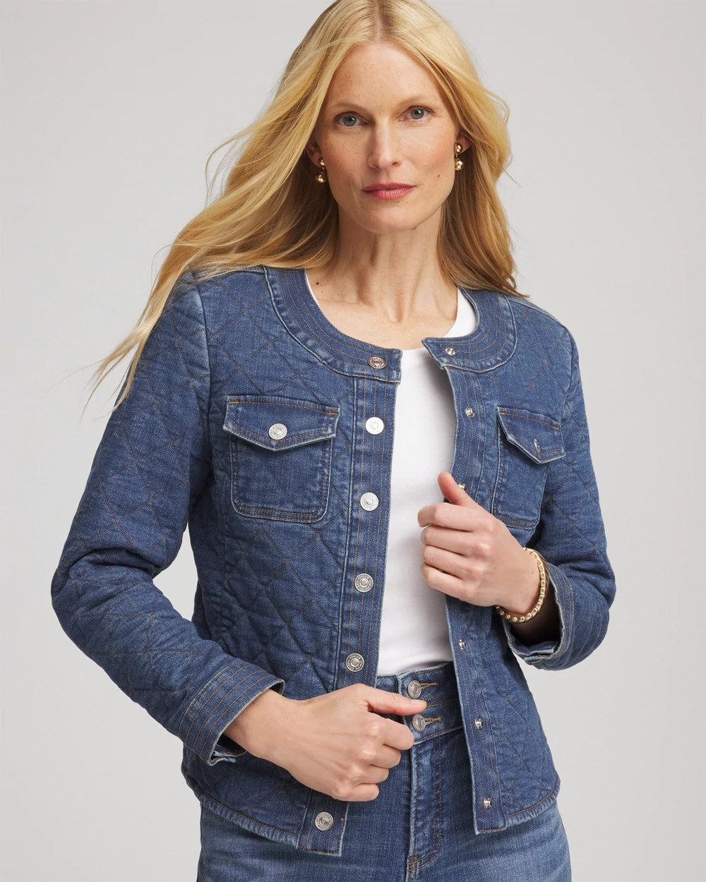 Chico's Sale Wilma Indigo Quilted Denim Jacket