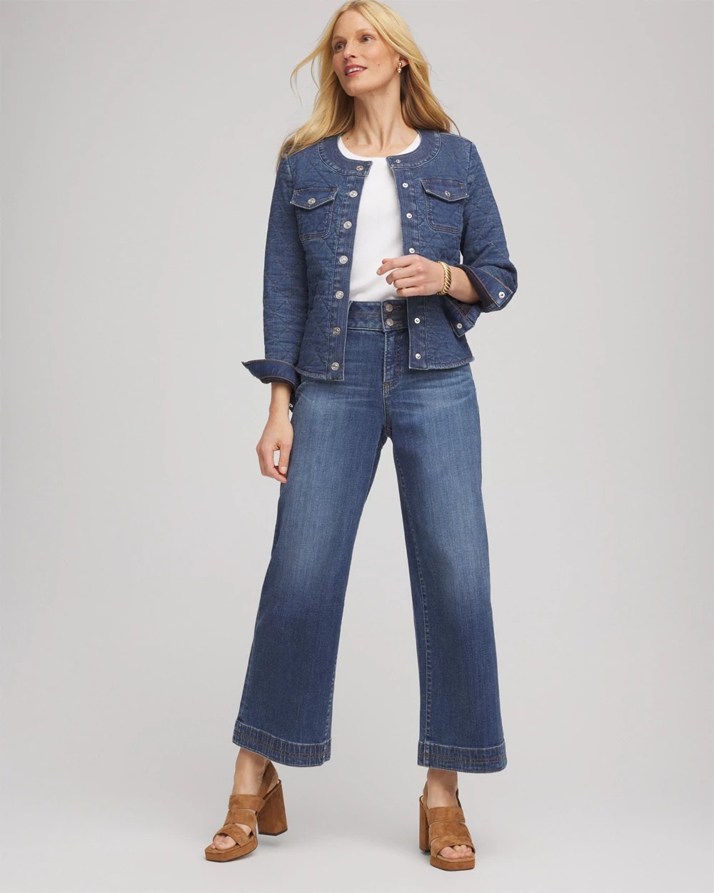 Chico's Sale Wilma Indigo Quilted Denim Jacket