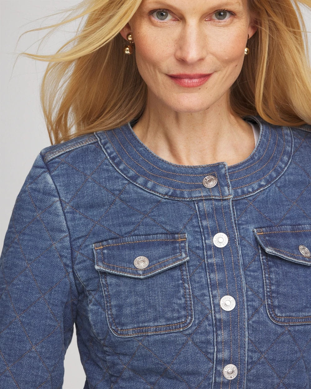 Chico's Sale Wilma Indigo Quilted Denim Jacket