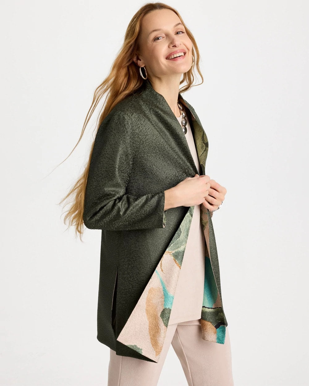 Chico's On Sale Kelp Forest Travelers™ Soft Bloom Reversible Crushed Jacket