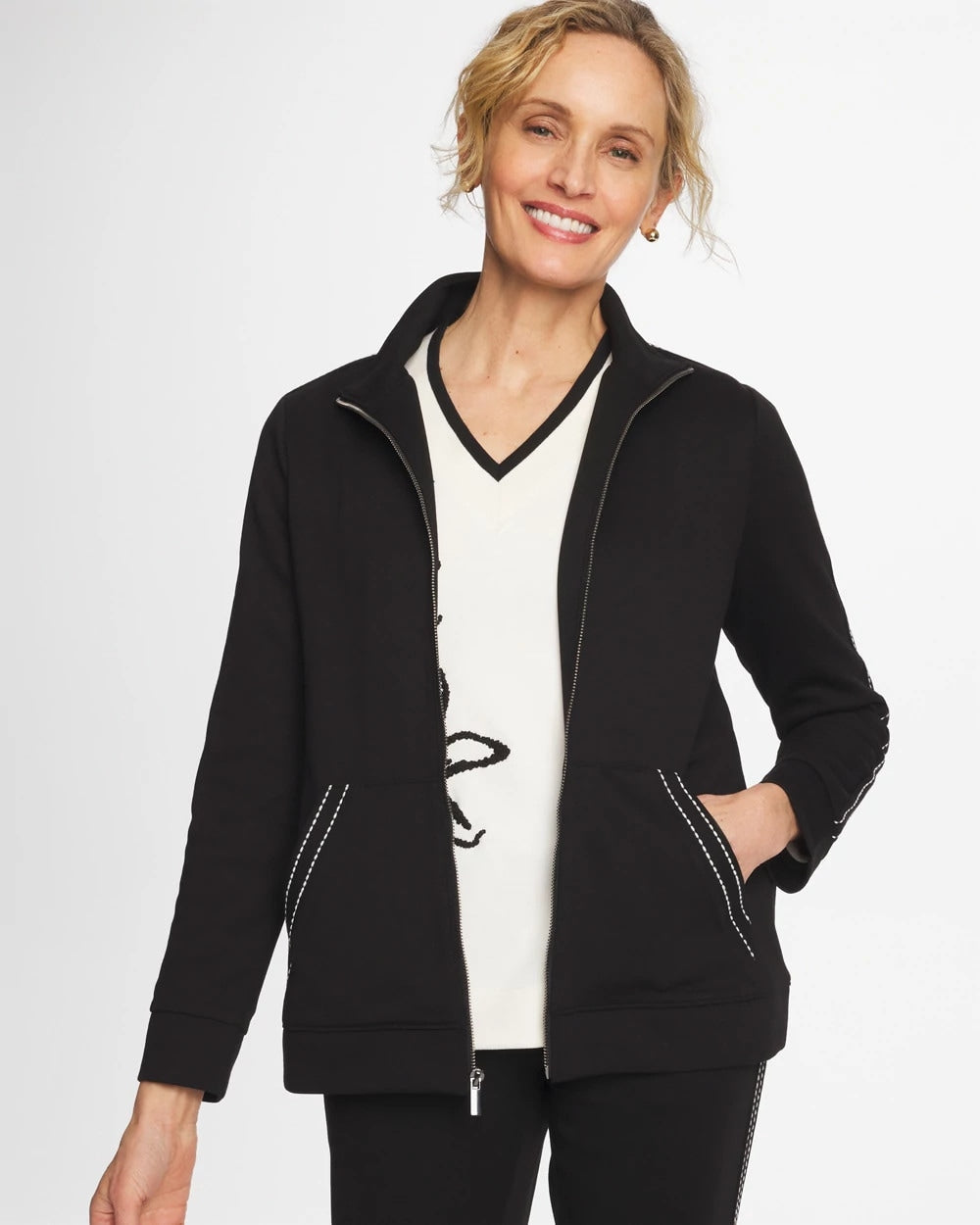 Chico's Online Black Zenergy® Double-Knit Pick Stitch Jacket