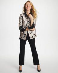Chico's Discount Smokey Taupe Travelers™ Collection Floral Jacquard Jacket