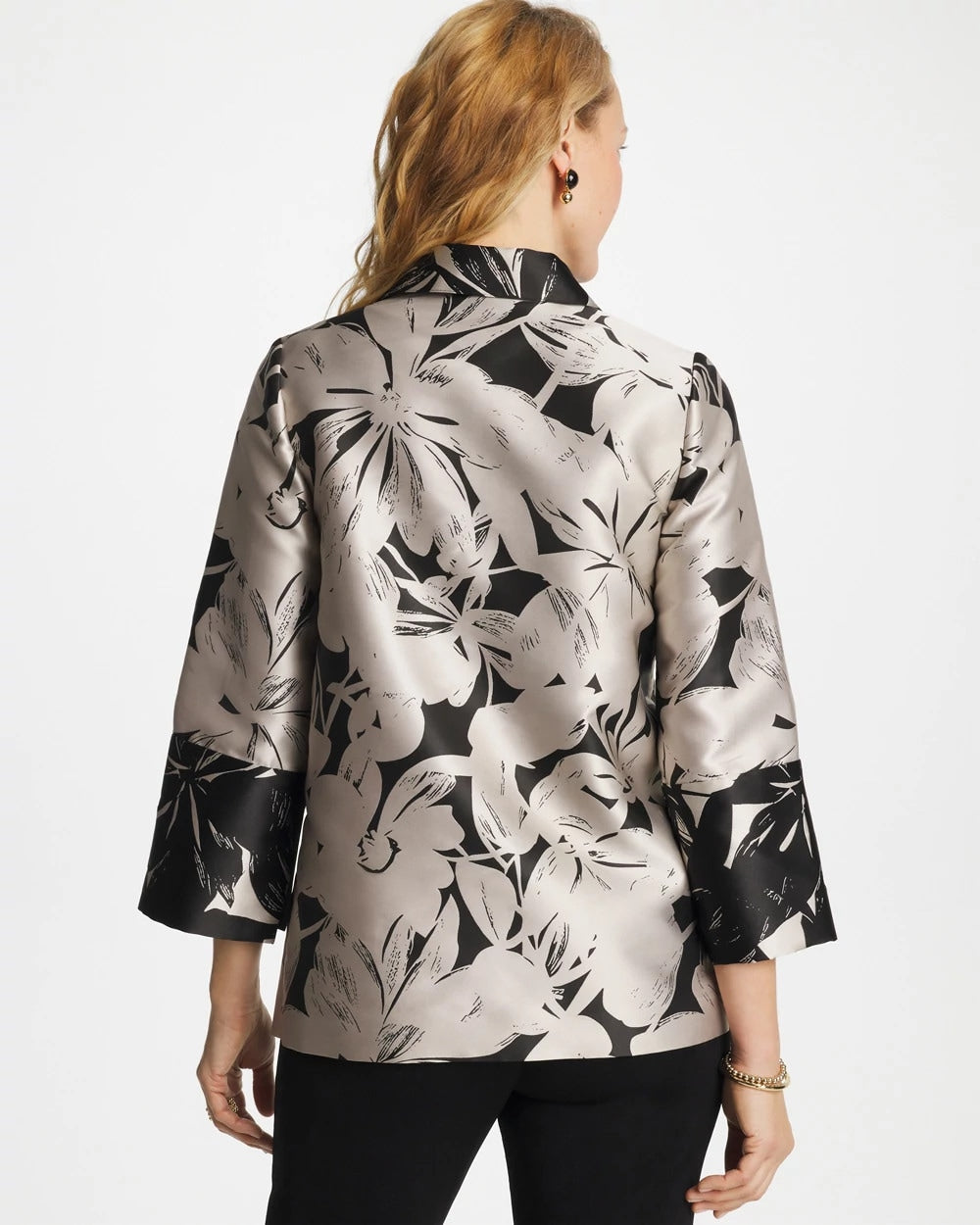 Chico's Discount Smokey Taupe Travelers™ Collection Floral Jacquard Jacket