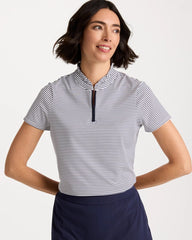 Chico's Outlet Passport Blue Zenergy® UPF Ruffle Striped Half Zip