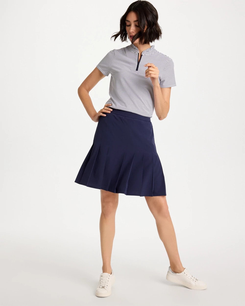 Chico's Outlet Passport Blue Zenergy® UPF Ruffle Striped Half Zip