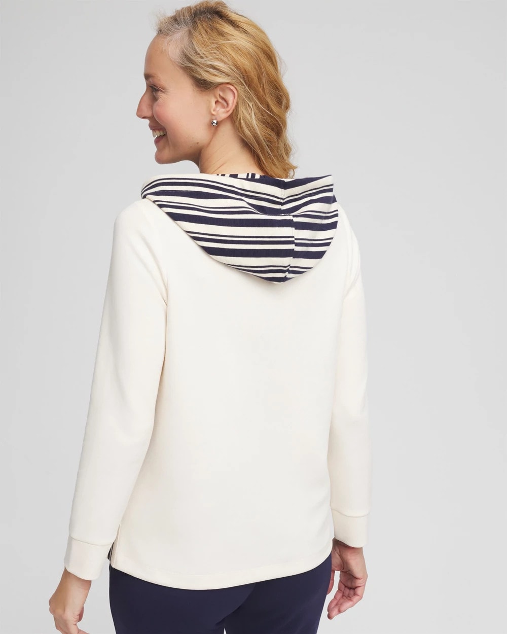 Chico's Sale English Cream Zenergy® Double-Knit Stripe Hood Tunic