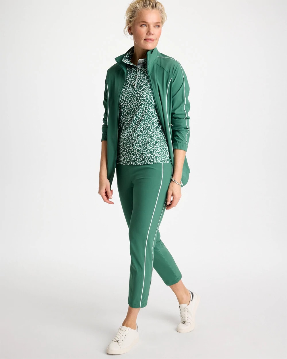 Chico's Discount Water Lily Green Zenergy® UPF Paint Snap Mockneck
