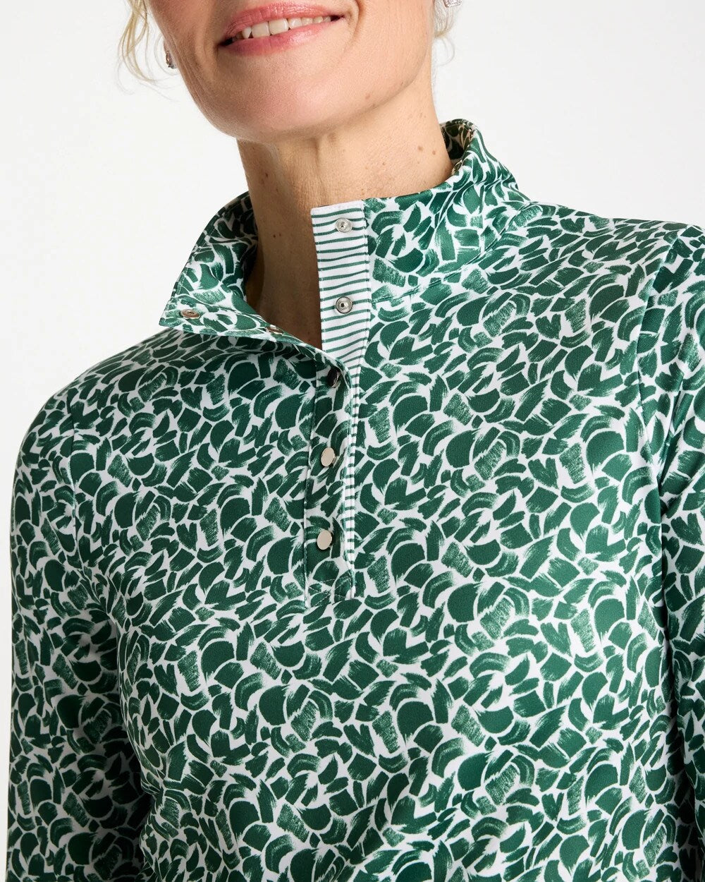 Chico's Discount Water Lily Green Zenergy® UPF Paint Snap Mockneck