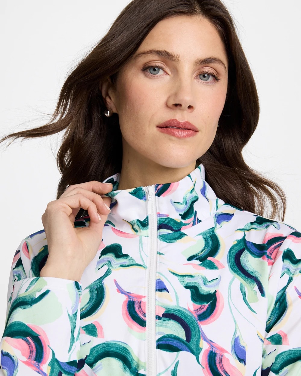 Chico's Sale Blossom Zenergy® UPF Blooms Mock Zip Polo