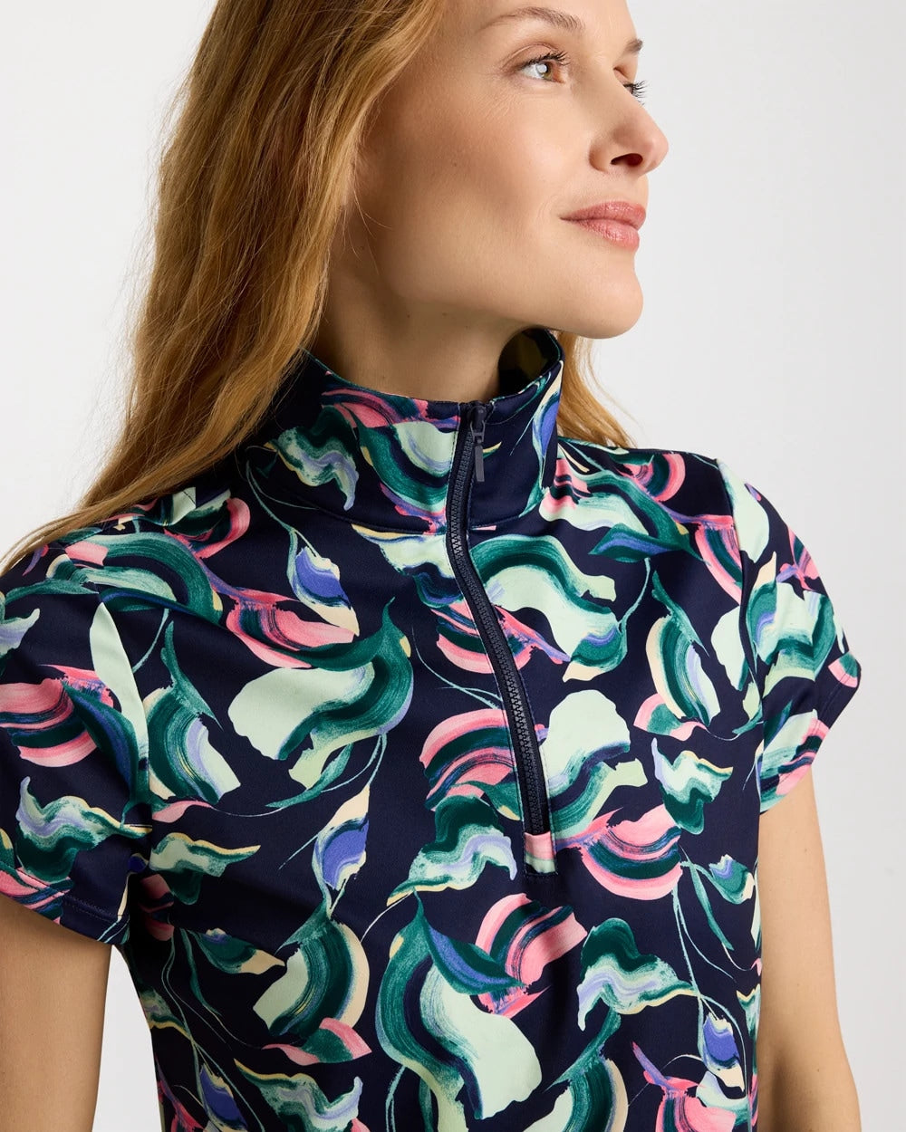 Chico's On Sale Blossom Zenergy® UPF Blooms Half Zip Polo