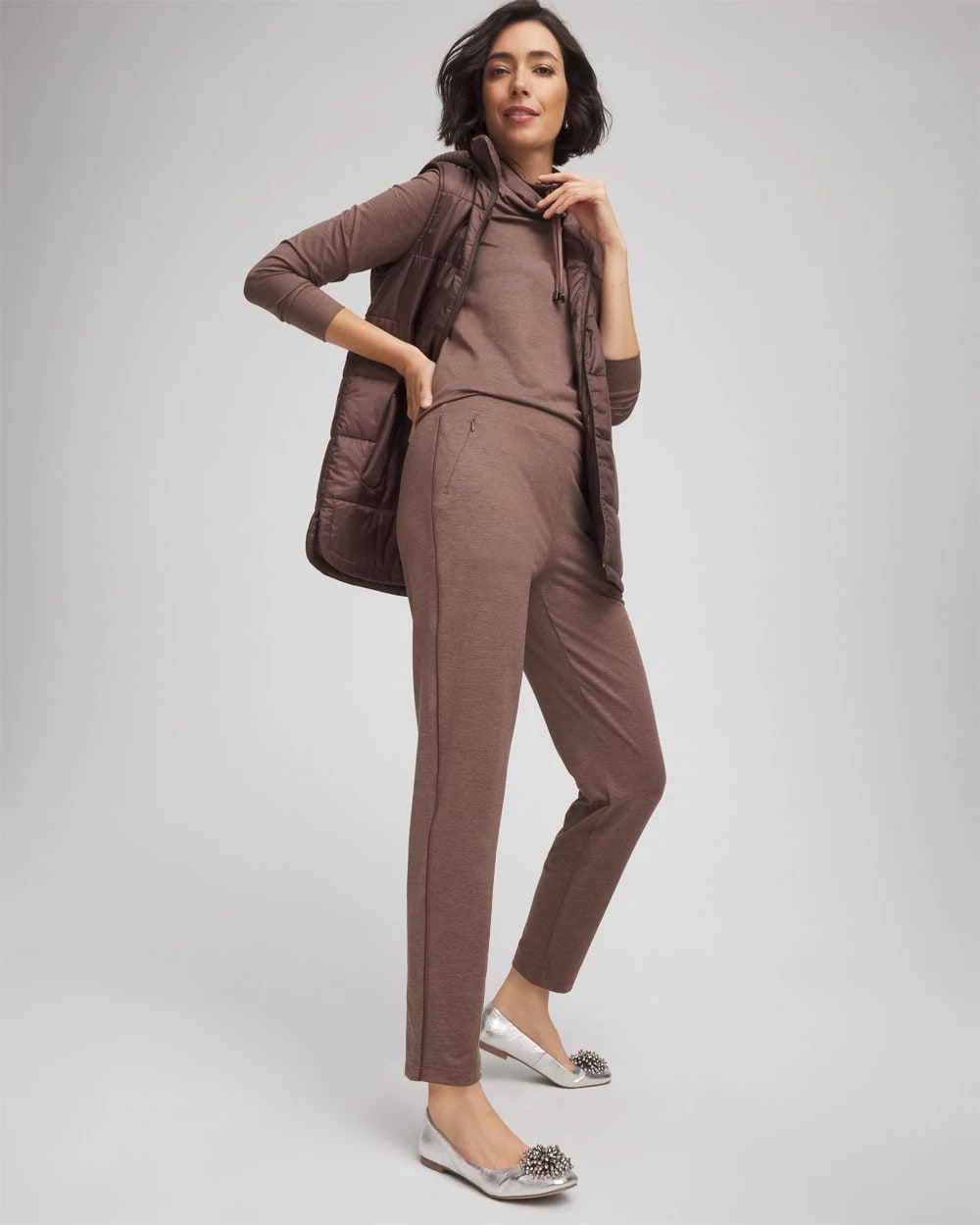 Chico's Outlet Walnut Zenergy® Cloud Satin Trim Pants