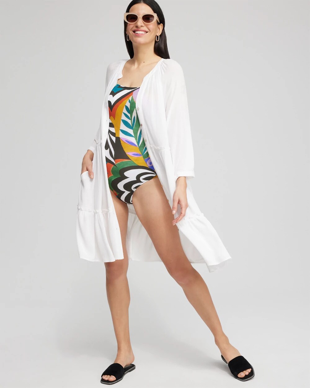 Chico's Discount Alabaster Button Front Swim Coverup