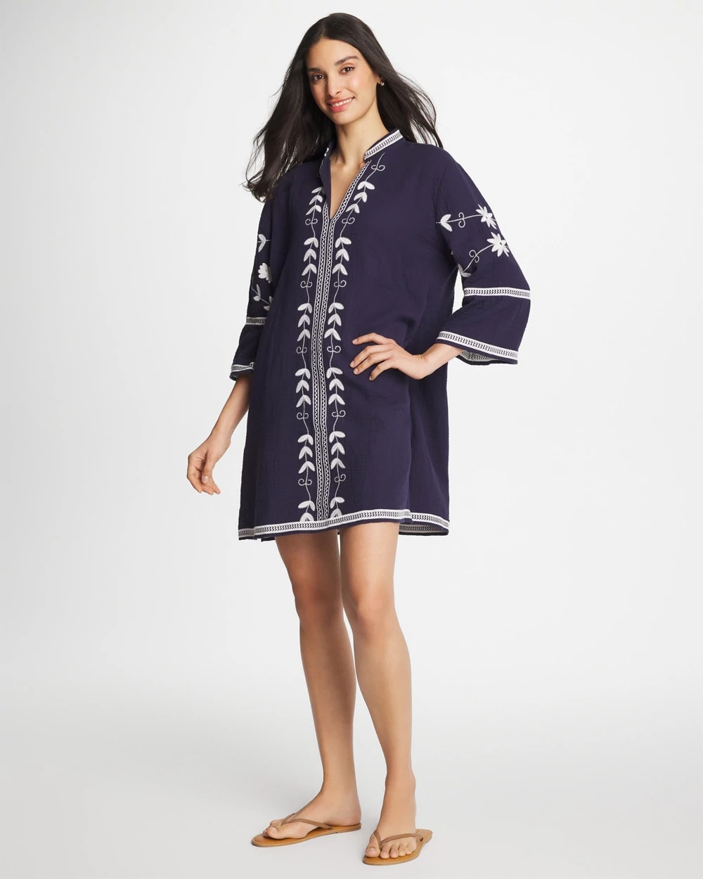 Chico's For Sale Passport Blue Woven Embroidered Swim Cover-Up