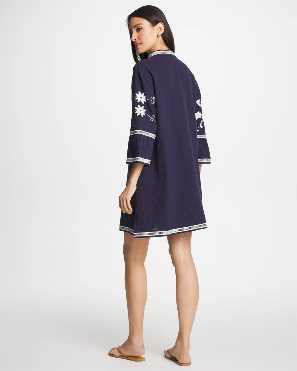 Chico's For Sale Passport Blue Woven Embroidered Swim Cover-Up