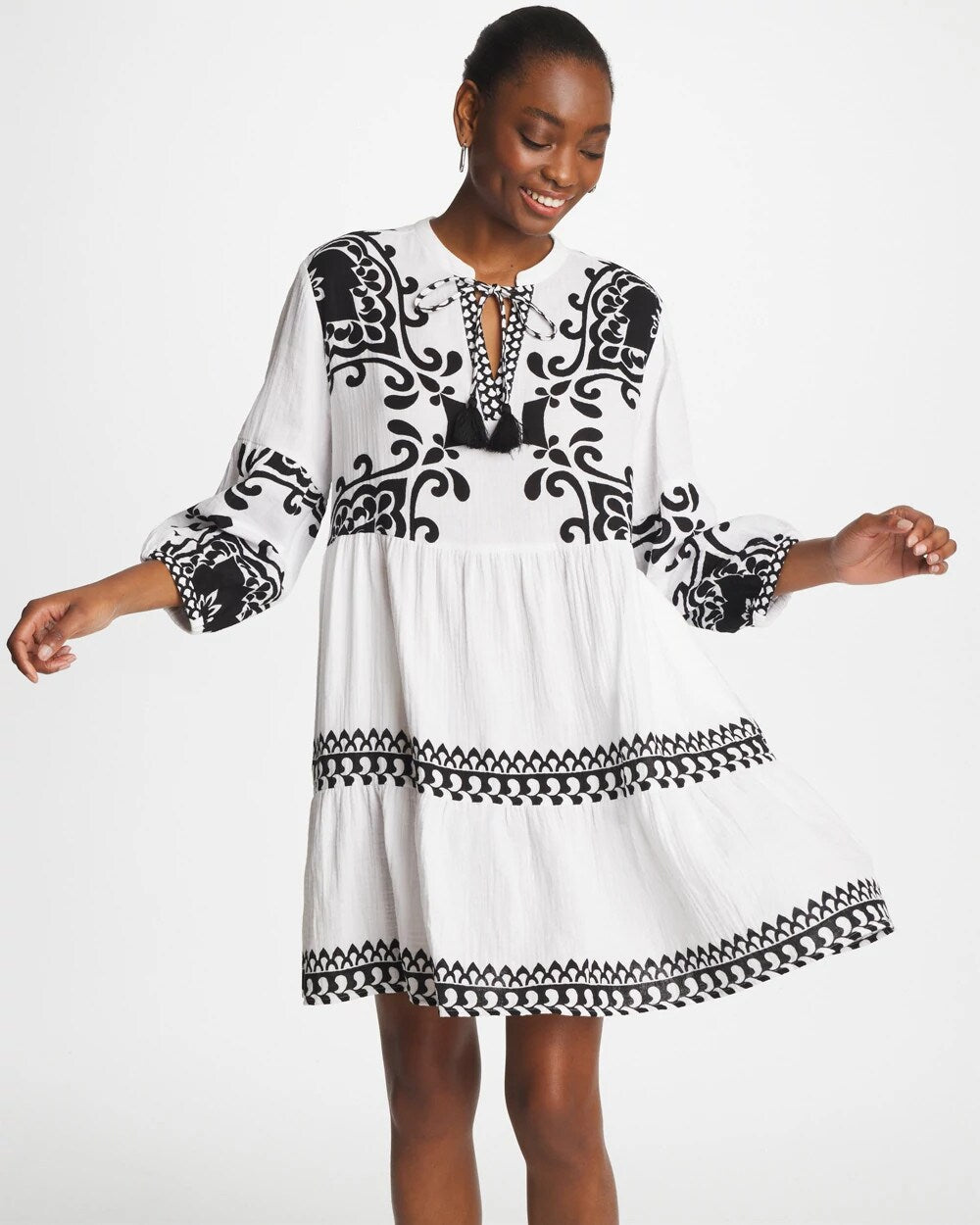 Chico's Outlet Alabaster Woven Printed Swim Cover-Up Dress