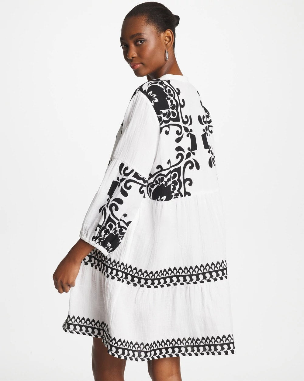 Chico's Outlet Alabaster Woven Printed Swim Cover-Up Dress