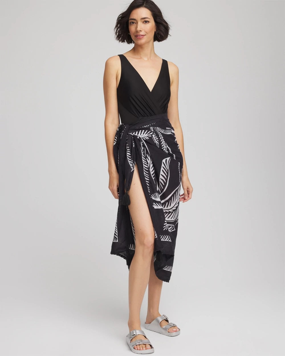 Chico's Sale Black/Multi Magicsuit® Hearts of Palm Pareo