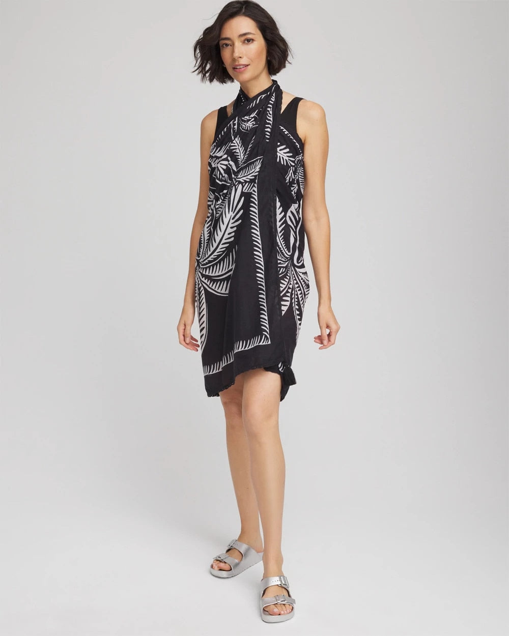 Chico's Sale Black/Multi Magicsuit® Hearts of Palm Pareo
