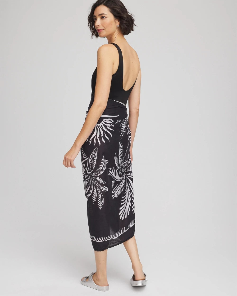 Chico's Sale Black/Multi Magicsuit® Hearts of Palm Pareo