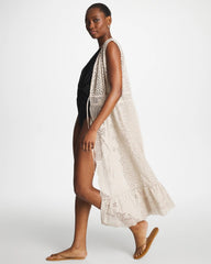 Chico's Outlet Smokey Taupe Woven Eyelet Swim Cover-Up Dress