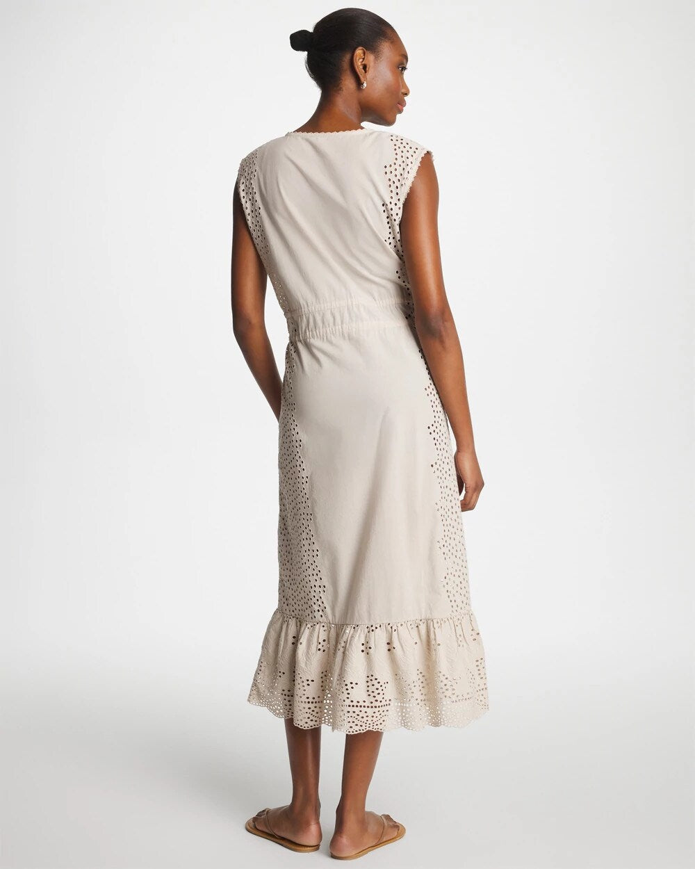 Chico's Outlet Smokey Taupe Woven Eyelet Swim Cover-Up Dress