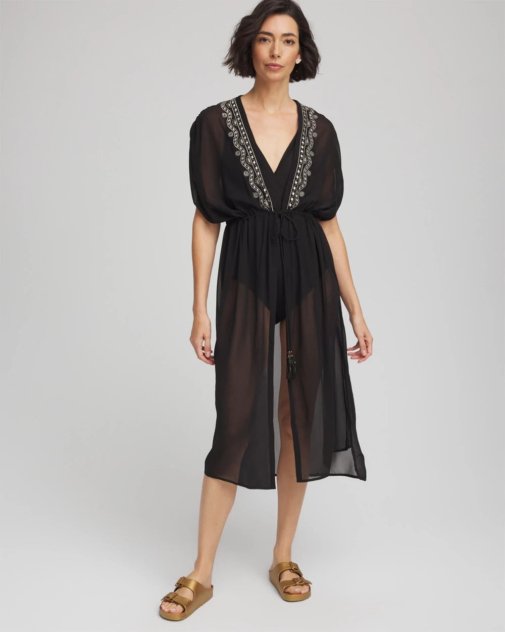 Chico's Online Black Miraclesuit® Beach Embroidered Long Kimono