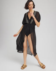 Chico's Online Black Miraclesuit® Beach Embroidered Long Kimono