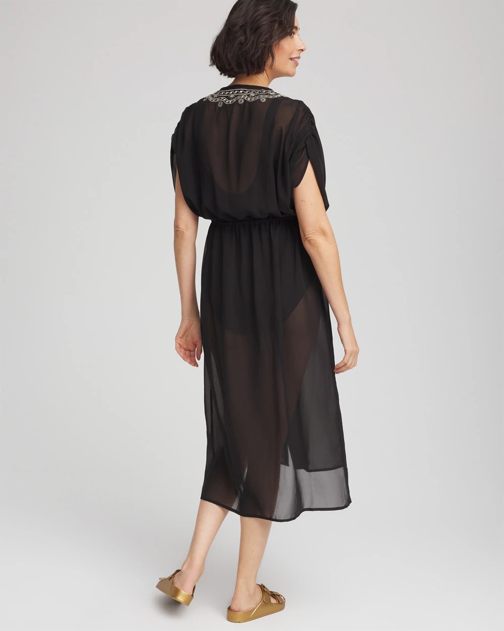 Chico's Online Black Miraclesuit® Beach Embroidered Long Kimono