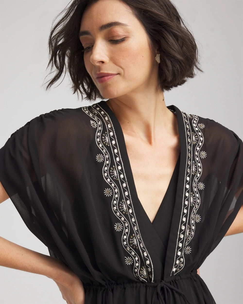 Chico's Online Black Miraclesuit® Beach Embroidered Long Kimono