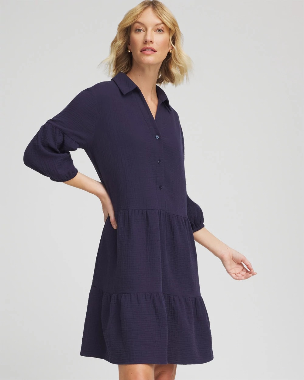 Chico's Outlet Passport Blue Woven Tiered Swim Cover-Up Dress