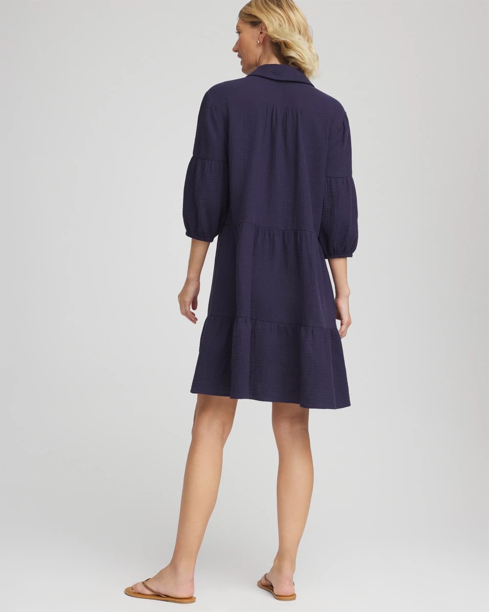 Chico's Outlet Passport Blue Woven Tiered Swim Cover-Up Dress
