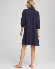 Chico's Outlet Passport Blue Woven Tiered Swim Cover-Up Dress