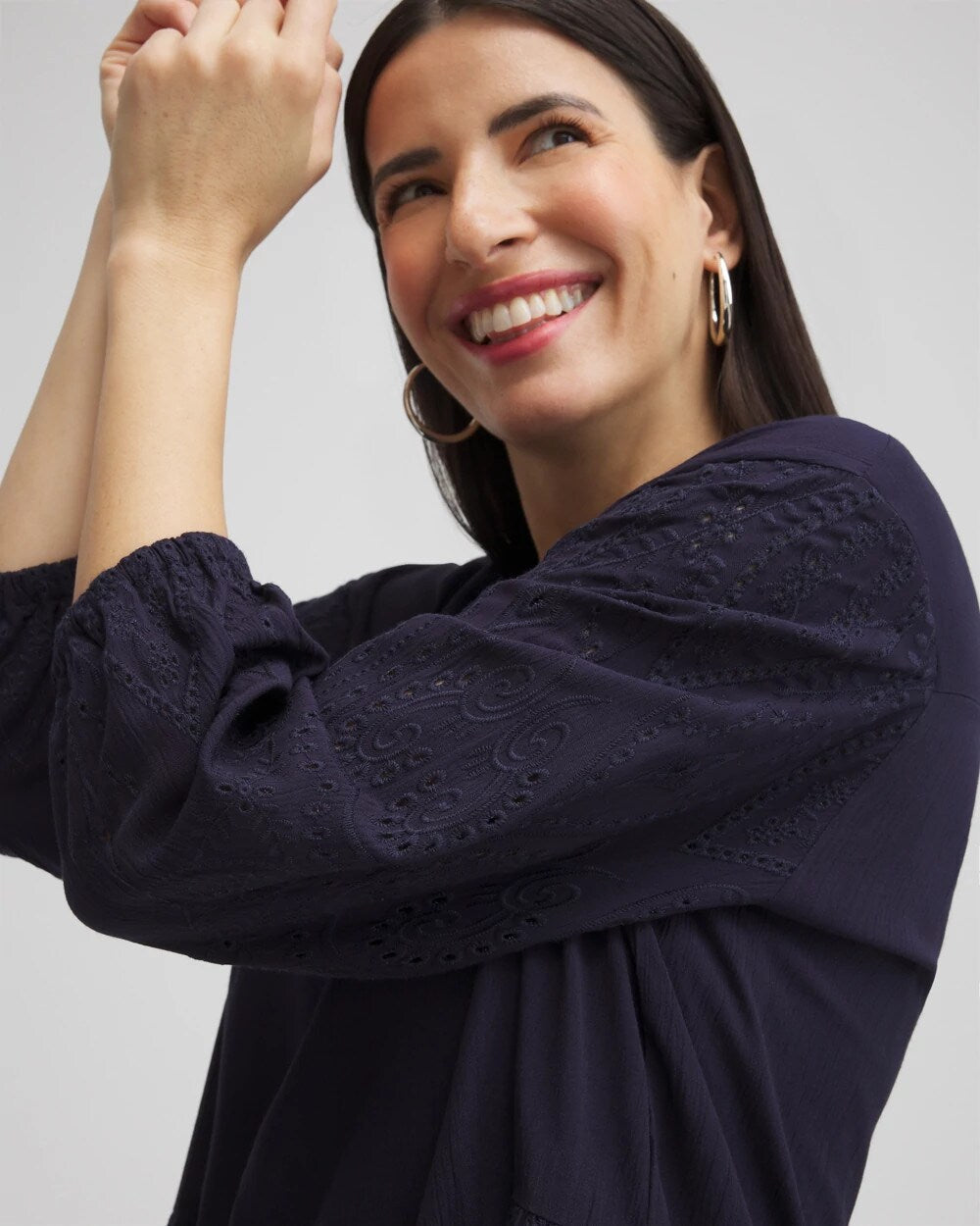 Chico's For Sale Classic Navy Embroidered Eyelet Coverup