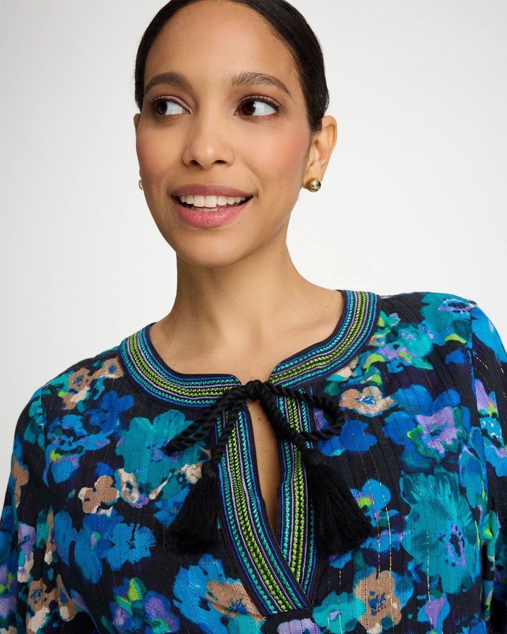 Chico's Discount Black/Multi Secret Garden Beach Dress