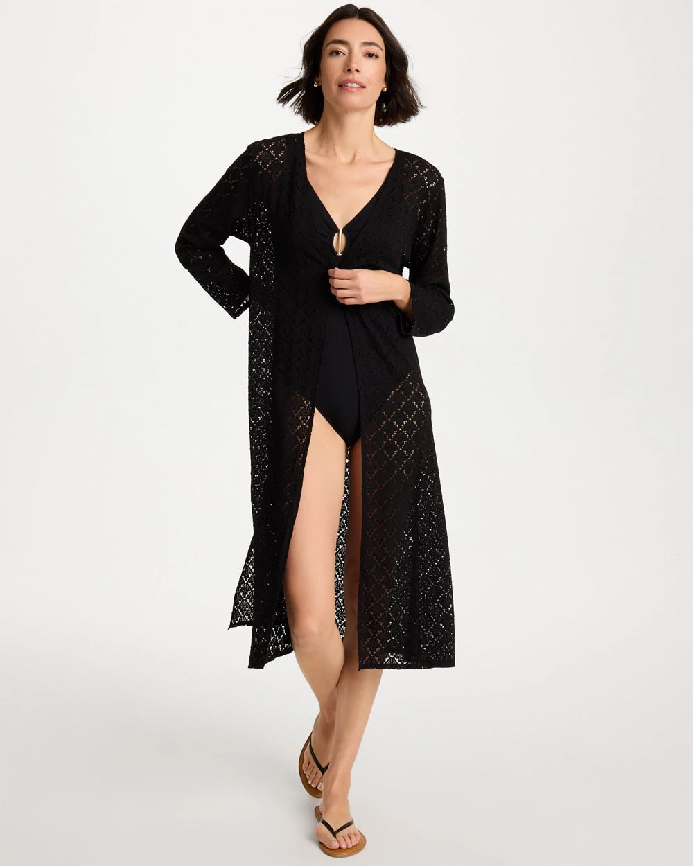 Chico's Discount Black Long Knit Swim Cover-Up
