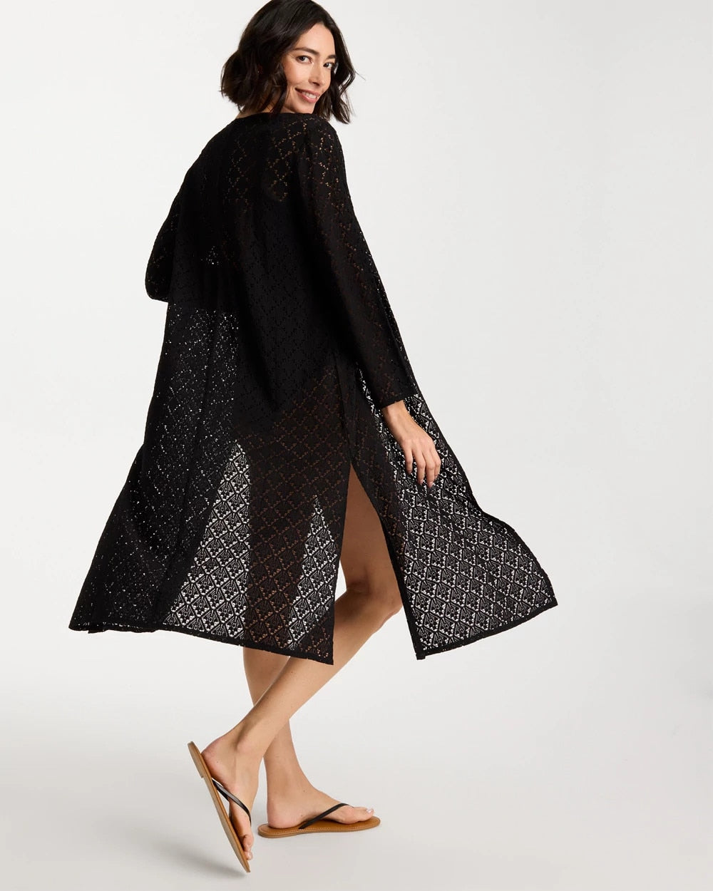 Chico's Discount Black Long Knit Swim Cover-Up