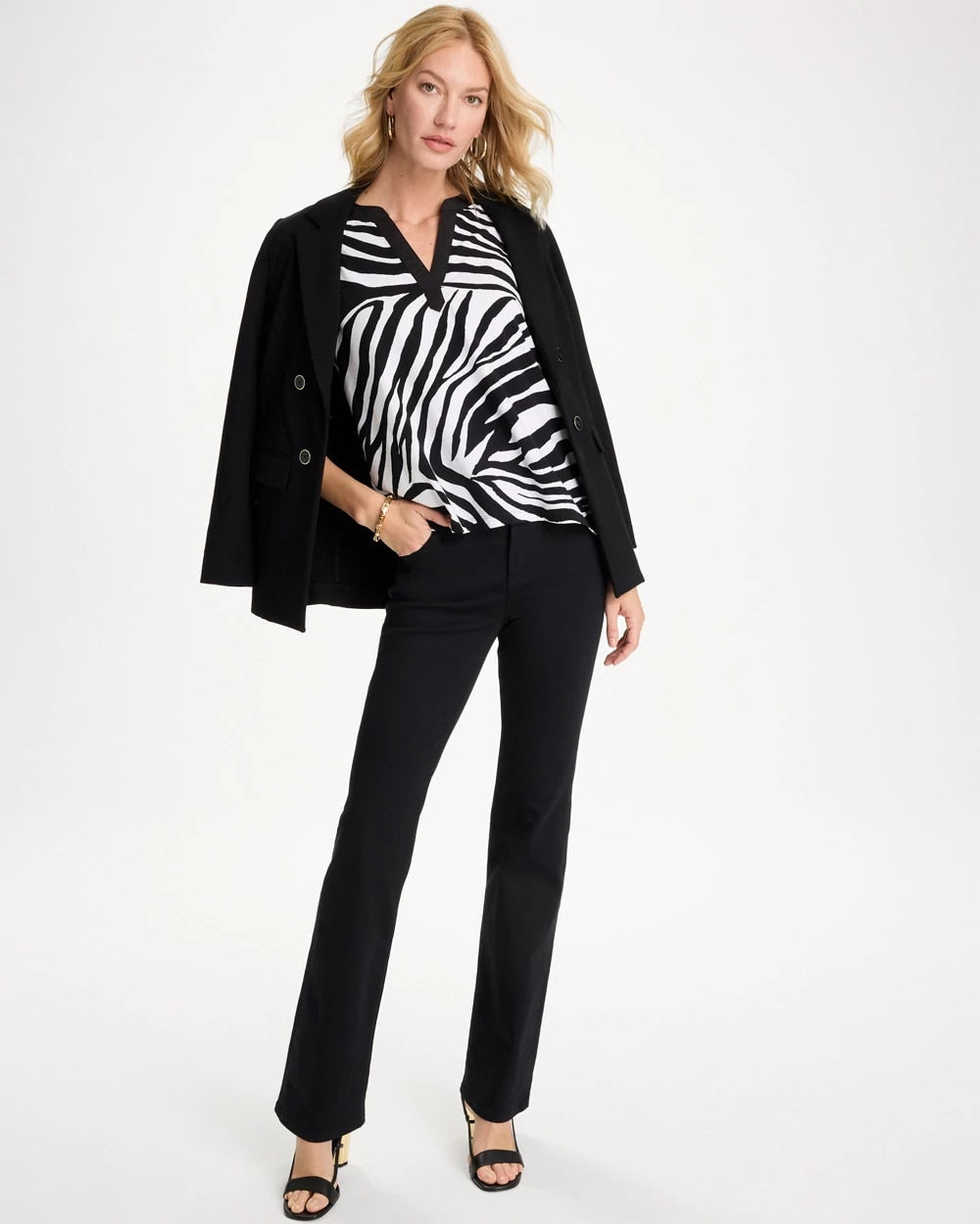 Chico's For Sale Black Zebra Cotton-Stretch Notch Neck Tank